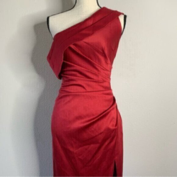 Lavish Alice Burgundy Off The Shoulder Pleated Side Cocktail Dress - Picture 6 of 15